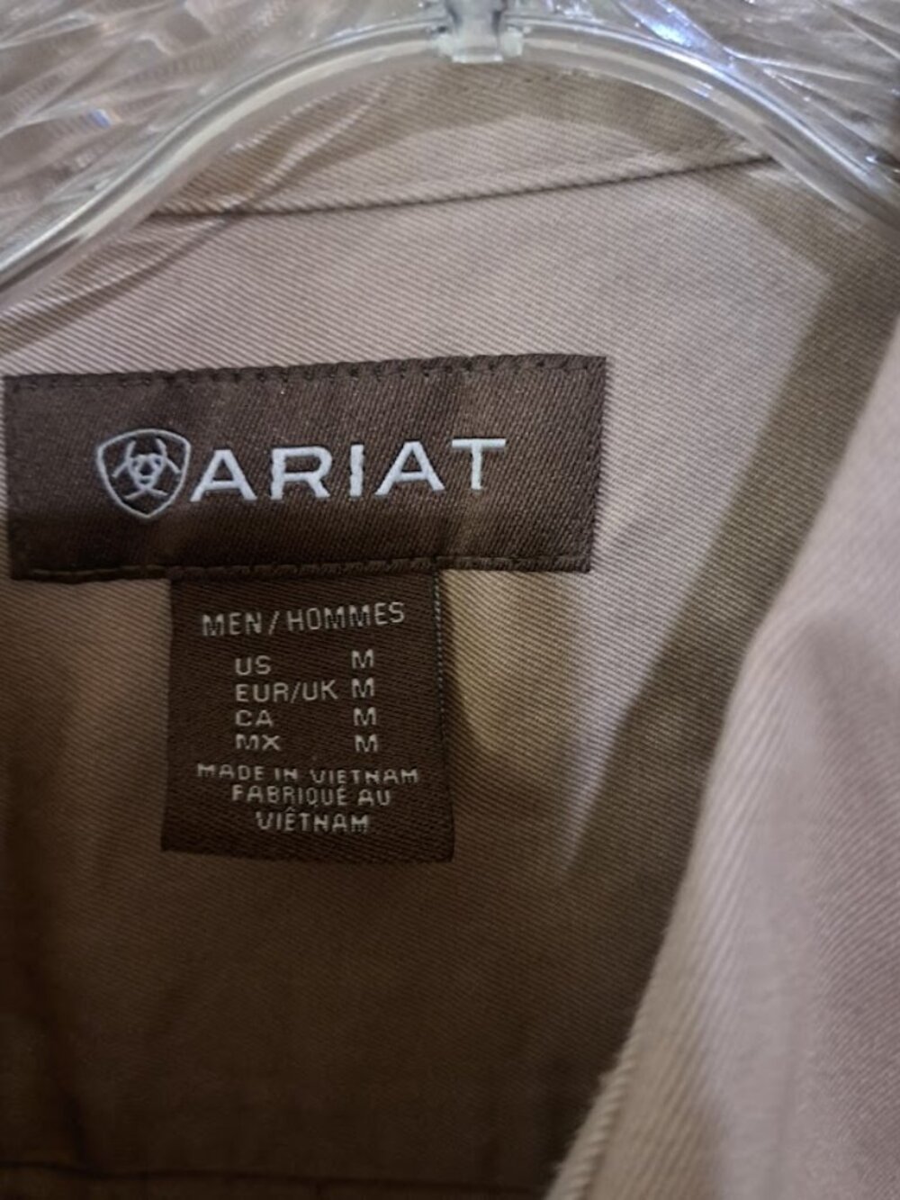 Ariat Mens Medium Button down shirt Work shirt brown khaki - Picture 3 of 6
